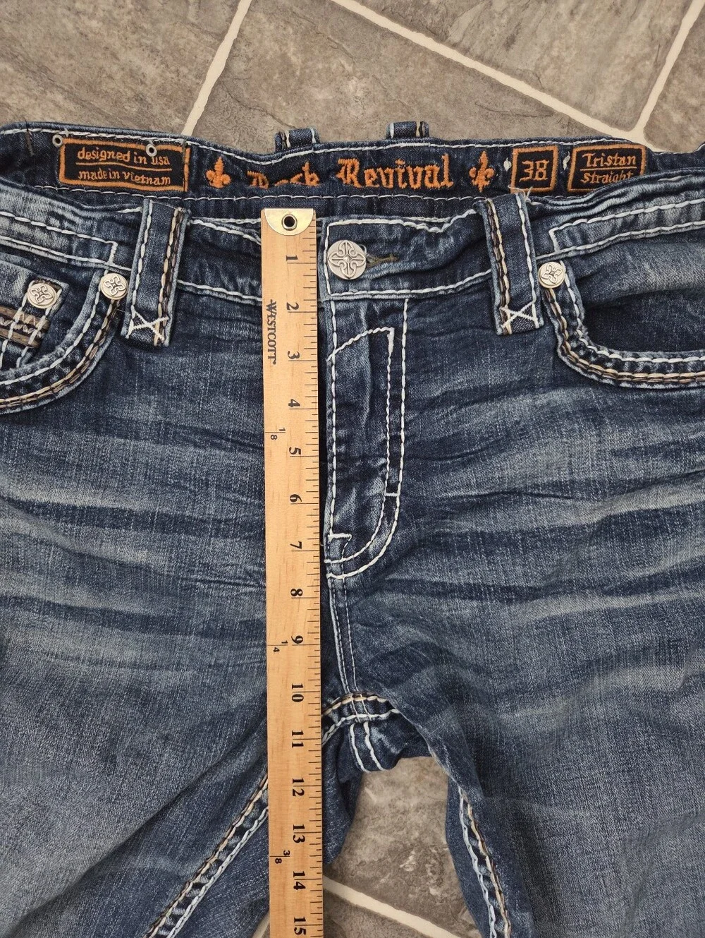 Rock Revival Jeans Slim Straight Tristan Men's Size 38x30 EUC
